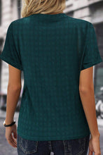 Sea Green Solid Textured Split Neck Short Sleeve Blouse