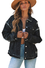 Black Flap Pocket Distressed Button-Up Denim Jacket