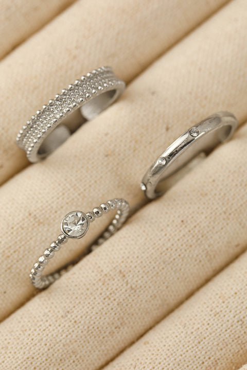 Silvery 3pcs Rhinestone Alloy Opening Ring Set