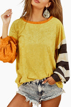 Ginger Colorblock Striped Sleeve Patchwork Drop Shoulder Top