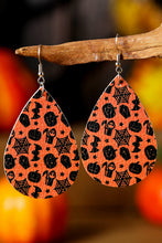 Orange Halloween Pumpkin Spider Web Bat Print Drop Earring