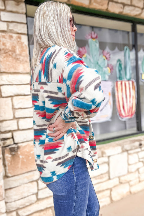 Chaqueta con cuello vuelto y botones con estampado azteca multicolor 