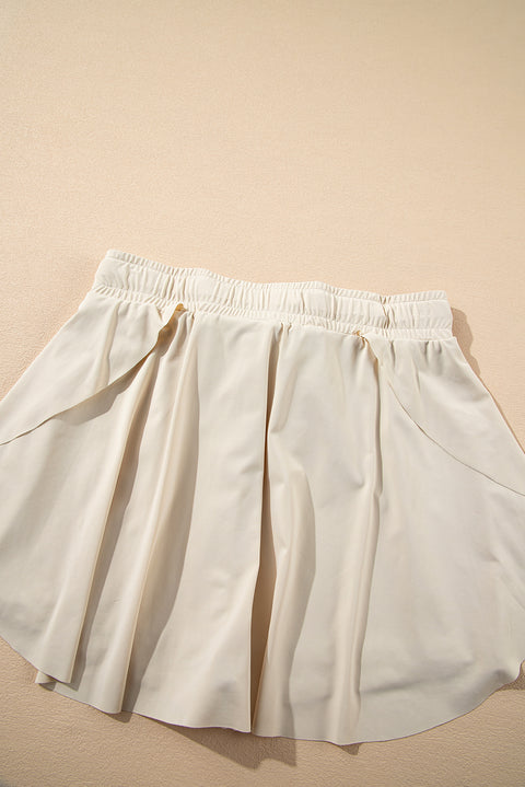 Beige Drawstring High Waist Lined Tennis Skorts