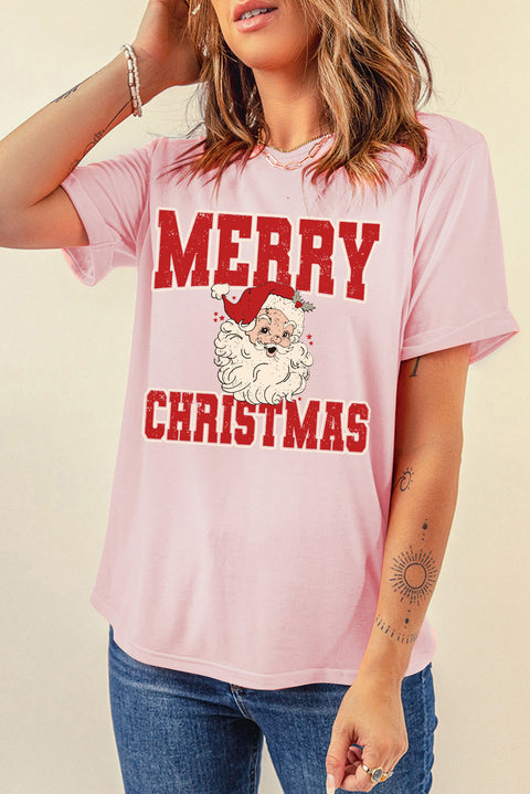 Pink MERRY CHRISTMAS Santa Claus Printed T Shirt