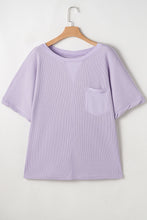 Orchid Petal Waffle Knit Short Sleeve Patched Pocket Plus Size Top