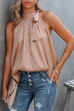 Sleeveless Tie Mock Neck Leopard Tank Top