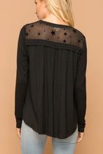 Black Star Mesh Yoke Draped Detail Blouse