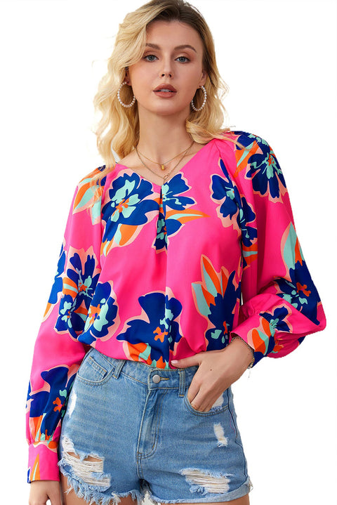 Flower Print Puff Sleeve Blouse