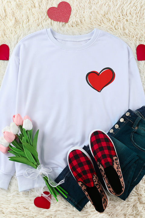 Heart Shaped Embroidered Pullover Sweatshirt