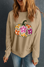 Khaki Halloween Floral Pumpkin Graphic Drop Shoulder Sweatshirt