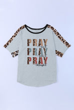 Gray PRAY Slogan Contrast Leopard Dolman Loose T Shirt