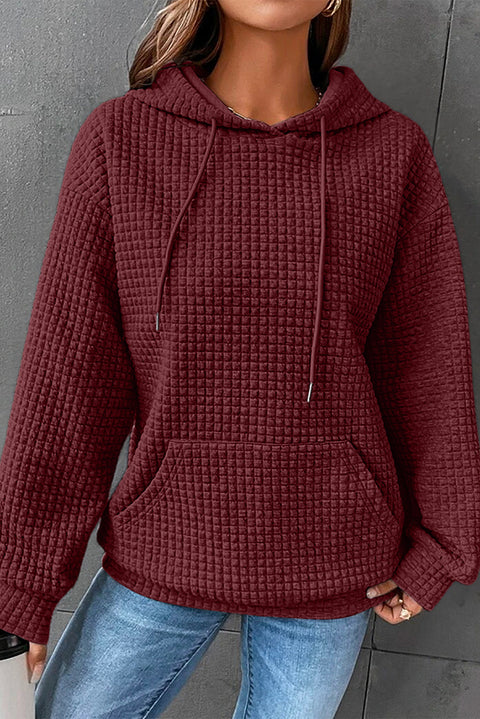 Sudadera con capucha con cordón y bolsillo de canguro con textura de celosía gris 