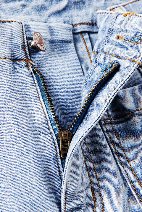 Beau Blue Acid Wash Contrast Edge Pocketed Cropped Jeans