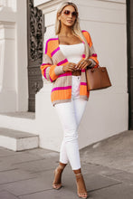 Black Striped Colorblock Drop Shoulder Slouchy Cardigan