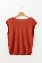 Orange Solid Color Split V Neck Short Sleeve Sweater