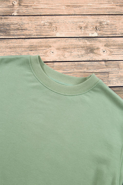 Smoke Green Plain Drop Shoulder Crewneck Pullover Sweatshirt