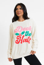 Beige Deek the Halls Graphic Round Neck Sweatshirt