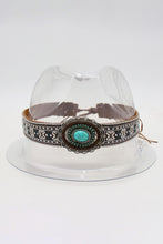 Light Blue Western Pattern Turquoise Decor Lace-up PU Leather Hat Band