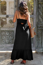 Black Spaghetti Straps Smocked Front Slit Buttoned Dress