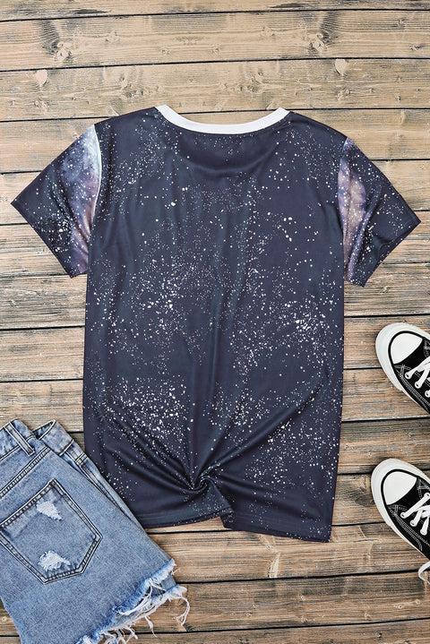 Black Tie Dye Bleached Western Fashion Graphic T-shirt