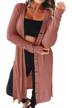 Pink Ribbed Button-Up Split Duster Cardigan