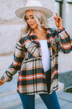 Khaki Geometric Plaid Print Pocketed Shacket