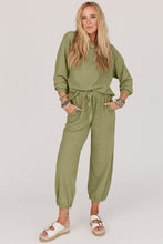 Laurel Green Waffle Knit Long Sleeve Top Drawstring Joggers Set