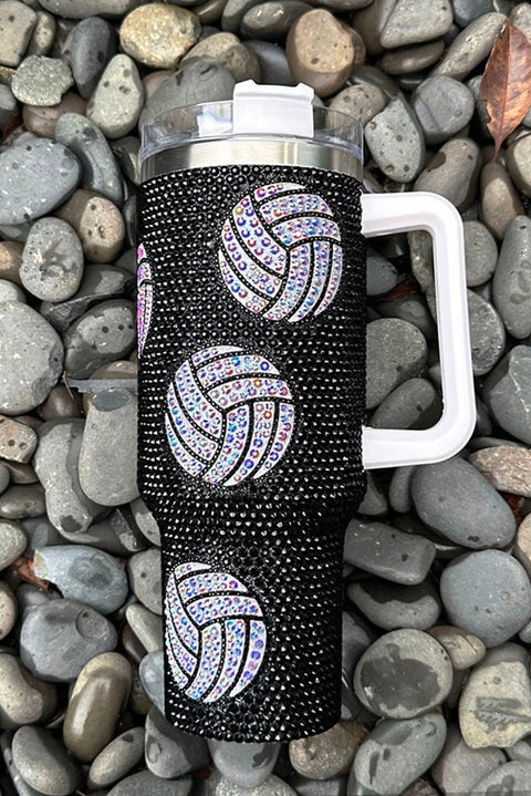 Black 40 Oz Rhinestone Volleyball Tumbler with Handle