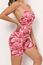 Pink Camouflage Strappy Open Back Active Romper