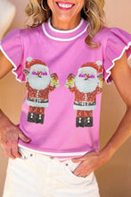 Bonbon Sequin Father Christmas Ruffled Sleeve Sweater T Shirt