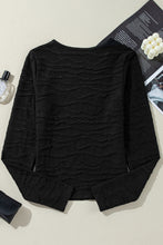 Black Solid Wavy Textured Slim Fit Long Sleeve T Shirt