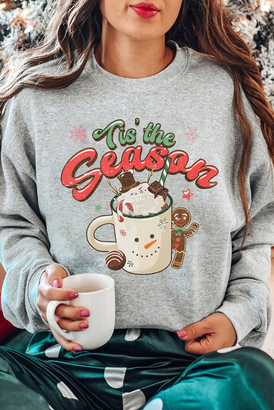 Sudadera de moda navideña con gráfico Tis The Season gris