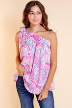 Multicolour Knotted One Shoulder Paisley Print Tank Top