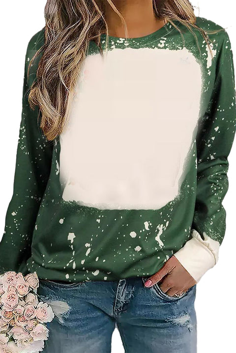 Mist Green Bleached Tie-dye Print Long Sleeve Top