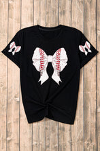 Black Baseball Bowknot Graphic Relaxed T Shirt