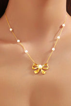 Gold Pearl Decor Plated Bow Knot Pendant Necklace