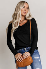 Beige Lace Crochet V Neck Long Sleeve Top