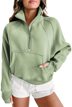 Smoke Green Fleece Lined Zip Up Stand Collar Thumbhole Sleeve Sweatshirt