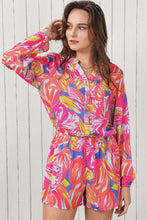 Multicolor Bold Graffiti Print Shirt Button Romper