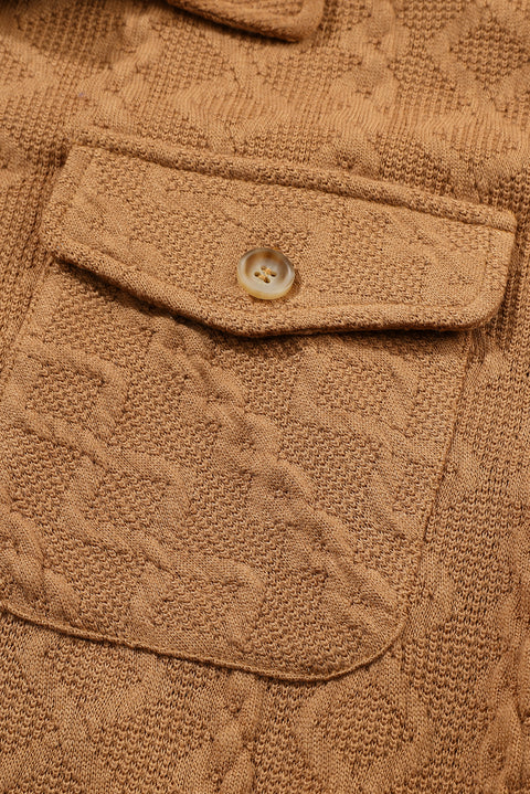 Camel Cable Knit Flap Pocket Shacket