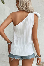 White Textured Bowknot One Shoulder Tank Top