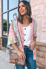 Floral Print Open Front Bell Sleeve kimono