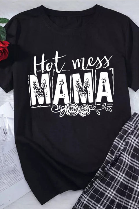 MAMA Camiseta de manga corta con estampado gráfico Hot Mess