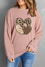 Pink Leopard Heart Shape Corded Loose Fit Sweatshirt