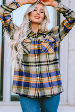 Blue Geometric Plaid Print Pocketed Shacket