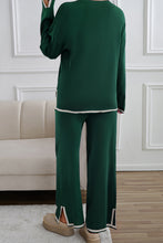 Blackish Green Contrast Trim Split Cuffs Long 2pcs Sweater Outfit Loungewear