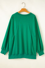 Bright Green Exposed Seam Notched Neck Drop Shoulder Plus Sweatshirt