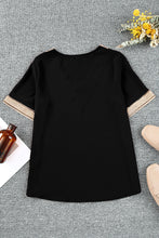 Blusa de manga corta con cuello en V y ribete de encaje