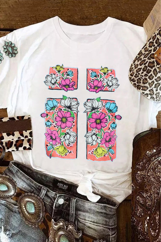 White Floral Crossed Graphic Easter Round Neck T Shirt