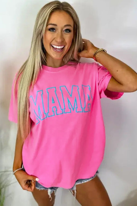 Bright Pink MAMA Letter Graphic Neon T Shirt